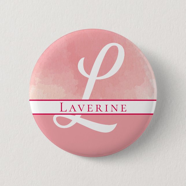 Monogramm Name Rosa Farbe Button (Vorderseite)