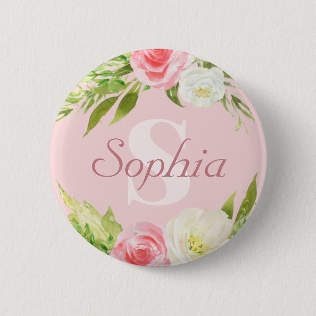 Monogramm Name Rosa Farbe Button (Vorderseite)