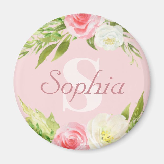 Monogramm Name Rosa Farbe Magnet (Vorne)