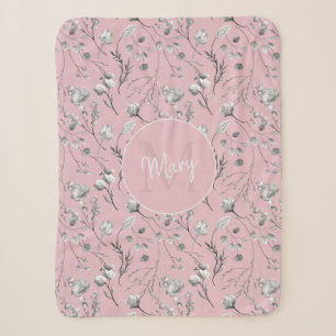 Monogramm Name rosa floral personalisiert Sherpadecke