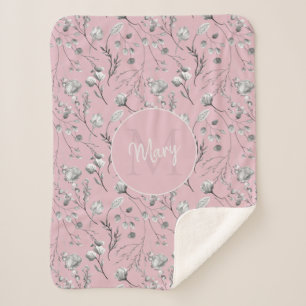 Monogramm Name Rosa florale personalisiert Sherpadecke