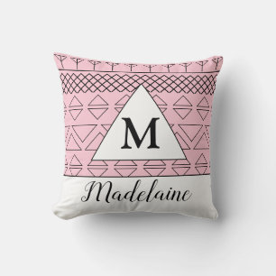 Monogramm Name Rosa Geometrisches Muster Print Kissen