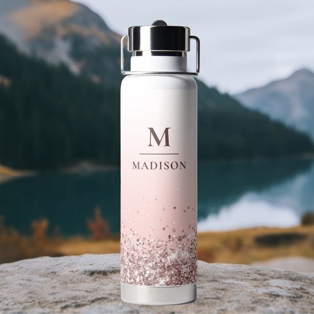 Monogramm Name Rosa Glitzer Stilvoll Mit Monogramm Trinkflasche (Von Creator hochgeladen)