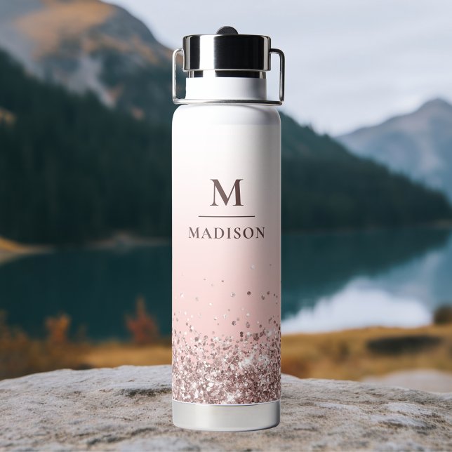 Monogramm Name Rosa Glitzer Stilvoll Mit Monogramm Trinkflasche (Von Creator hochgeladen)