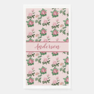 Monogramm Name Rosa Rosen Floral Shabby Chic Serviette