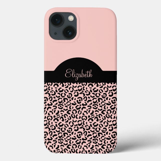 Monogramm Name Rosa Schwarz Leopard Gepard Druck  Case-Mate iPhone Hülle (Rückseite)