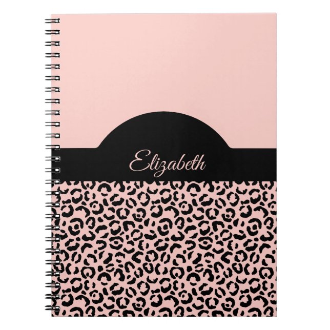 Monogramm Name Rosa Schwarz Leopard Gepard Druck  Notizblock (Vorderseite)