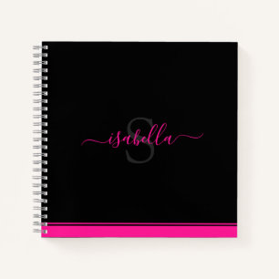 Monogramm Name Rosa Schwarz Notizbuch