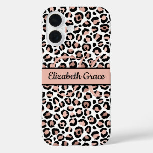 Monogramm Name Roségold Schwarz Leopardendruck iPhone 16 Hülle