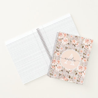 Monogramm Name Rustikales Holz und Vintage Rose Ro Notizbuch