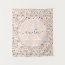 Monogramm Name Rustikales Holz und Vintage Rose Ro Wandteppich