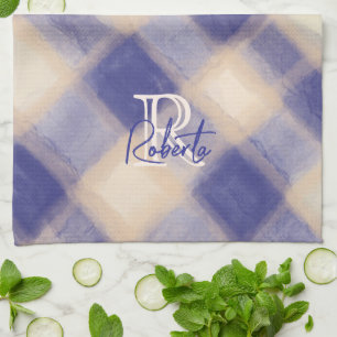 Monogramm-Name-Schrift blau navy creme beige karie Geschirrtuch