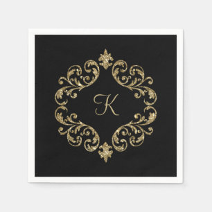 Monogramm Name Schwarz Gold Hochzeit Festliche Par Serviette