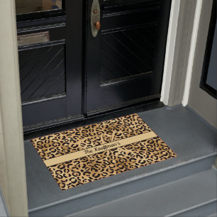 Monogramm Name Schwarz Gold Leopard Druck Gepard Fußmatte