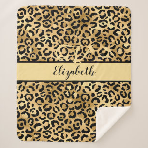 Monogramm Name Schwarz Gold Leopard Gepard Druck Sherpadecke