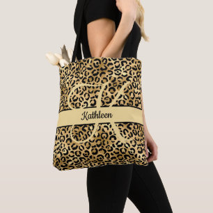 Monogramm Name Schwarz Gold Leopard Print Brautjun