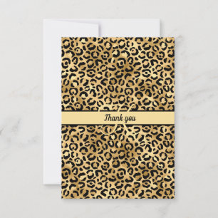 Monogramm Name Schwarz Gold Leoparddruck Gepard Dankeskarte