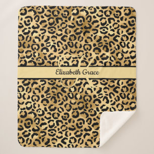 Monogramm Name Schwarz Gold Leoparddruck Gepard Sherpadecke