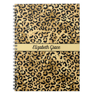Monogramm Name Schwarz Gold Leopardenprint Gepard Notizblock
