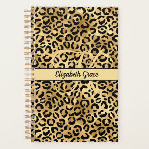Monogramm Name Schwarz Gold Leopardenprint Gepard  Planer