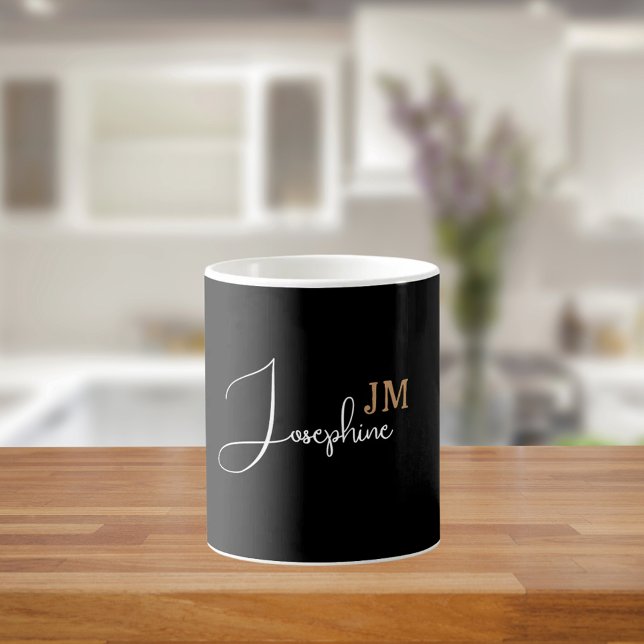 Monogramm Name Schwarz Gold Modern Kaffeetasse (Von Creator hochgeladen)