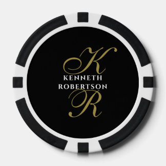 Monogramm Name Schwarz Gold Schrift Anfangsbuchsta Pokerchips