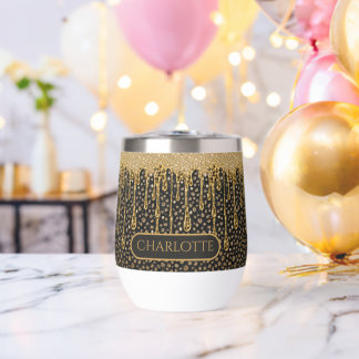 Monogramm Name Schwarz Gold tropfender Glitter Gla