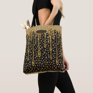 Monogramm Name Schwarz Gold tropfender Glitter Gla