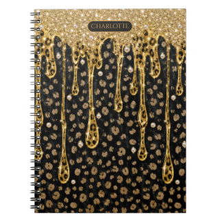 Monogramm Name Schwarz Gold tropfender Glitter Gla Notizblock