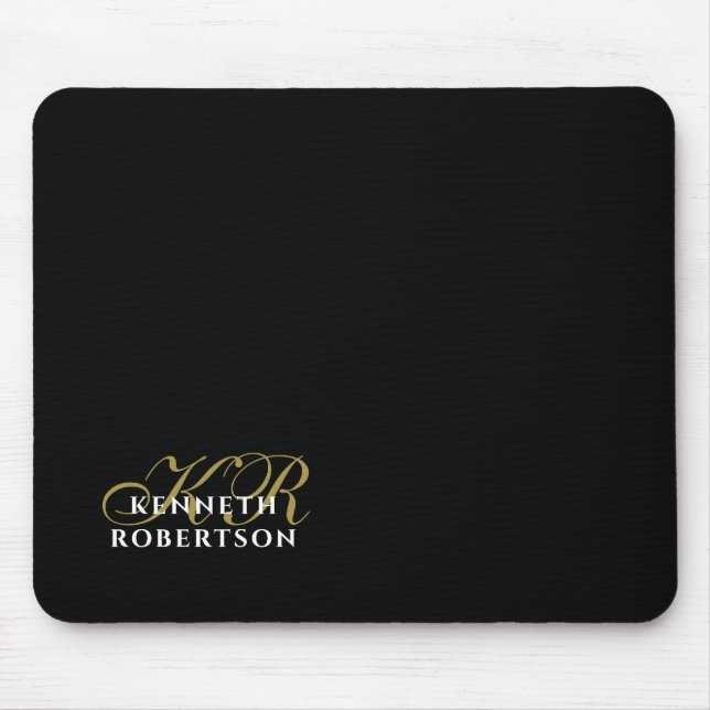 Monogramm Name Schwarz Gold Weiß Minimalistisch El Mousepad (Vorne)