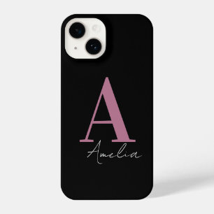 Monogramm Name Schwarz Pink iPhone 14 Hülle