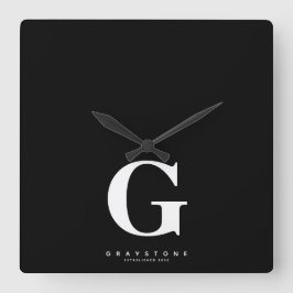 Monogramm Name schwarz Quadratische Wanduhr
