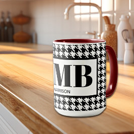 Monogramm-Name Schwarz/Weiß-Hahnentrittmuster 15oz Tasse