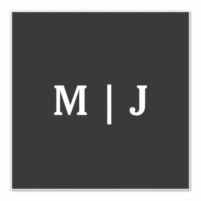 Monogramm Name Schwarz-weiß Minimal Einfache Hochz Aufkleber (Vorderseite)