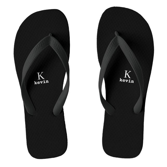 Monogramm-Name Schwarz-Weiß modern Flip Flops (Fußbett)