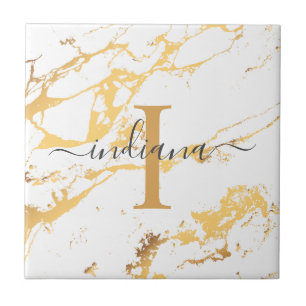 Monogramm-Name-Script-Initial Gold-Marmor-Muster Fliese