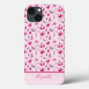 Monogramm-Name-Script Rosa Blumen Elegant Trendig Case-Mate iPhone Hülle