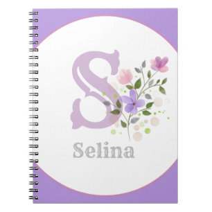 Monogramm & Name Selina mit Blumen Notizblock