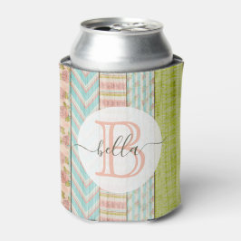 Monogramm Name Shabby-Rose auf rustikale Hütte Dosenkühler