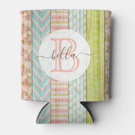 Monogramm Name Shabby-Rose auf rustikale Hütte Dosenkühler