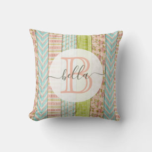 Monogramm Name Shabby-Rose auf rustikale Hütte Kissen