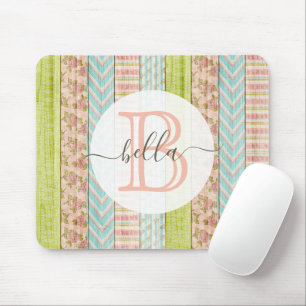 Monogramm Name Shabby-Rose auf rustikale Hütte Mousepad