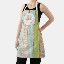 Monogramm Name Shabby-Rose auf rustikale Hütte Schürze