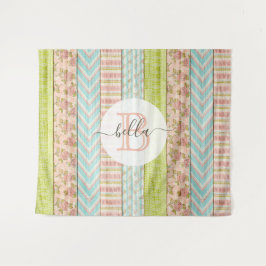 Monogramm Name Shabby-Rose auf rustikale Hütte Wandteppich