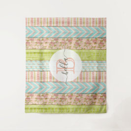 Monogramm Name Shabby-Rose auf rustikale Hütte Wandteppich