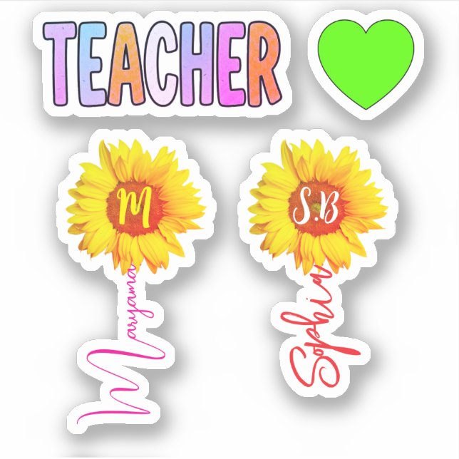 Monogramm-Name Sonnenblumen für Mädchen | Geschenk Aufkleber (Vorderseite)