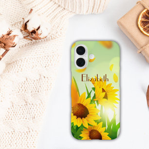 Monogramm Name Sonnenblumen Gelb Grün Floral iPhone 16 Hülle
