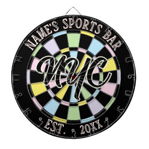 Monogramm & Name Sportbar, Schwarz & Pastellfarben Dartscheibe