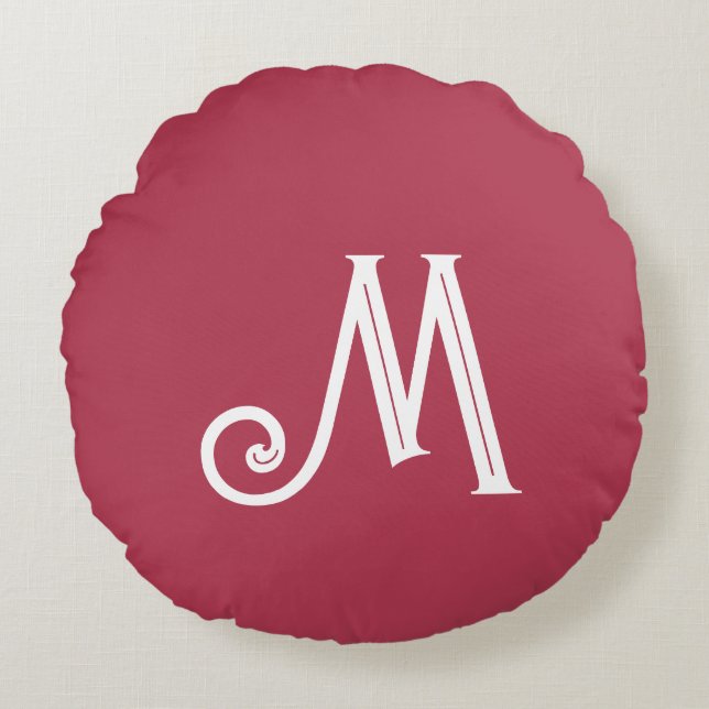 Monogramm Name Tiefrosa Rundes Kissen (Vorderseite)