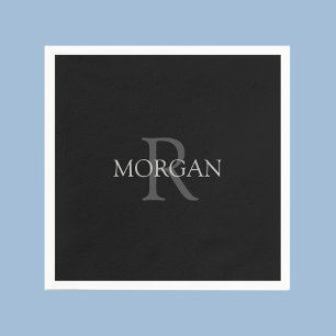 Monogramm & Name, Trendiges Schwarz mit grauem Tex Serviette
